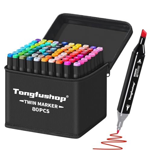 Tongfushop Rotuladores de 80 Colores - Alcohol Doble Punta, Secado Rápido y Permanente - Ideal para Cómic, Colorear y Diseño - Incluye Bolsa de Almacenamiento