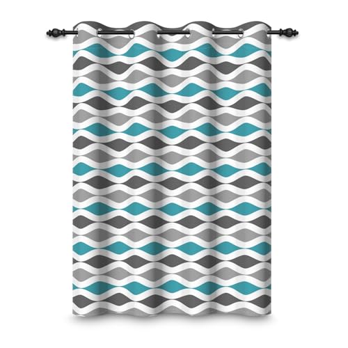 Cortina Geométrica Abstracta 107x160cm - Diseño Moderno en Azul, Gris y Blanco - Biombo Térmico Opaco para Dormitorio y Sala de Estar - 1 Panel Individual