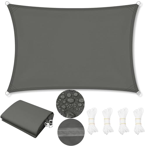 WOLTU Toldo Vela de Sombra Impermeable, Toldo Rectangular 3,5x5 m de Poliéster 200 g/m², a Prueba de Viento y Protección Rayos UV, para Exterior como Jardín, Patio, Piscina, Gris Oscuro