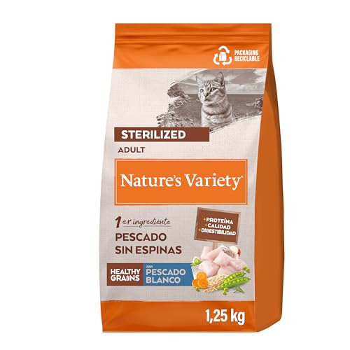 Nature's Variety Healthy Grains - Pienso para Gatos Esterilizados Adultos con Pescado blanco sin espinas - 1,25kg