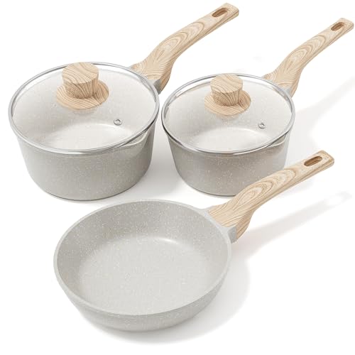 RIOVARM Antiadherente Sartén, Juego de Cocina con Tapa, Inducción, Revestimiento de Granito, Sin PFOA