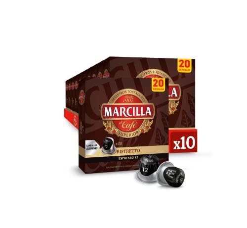 Marcilla Cápsulas de Café Ristretto Intensidad 12 - 200 Cápsulas Compatibles con Nespresso