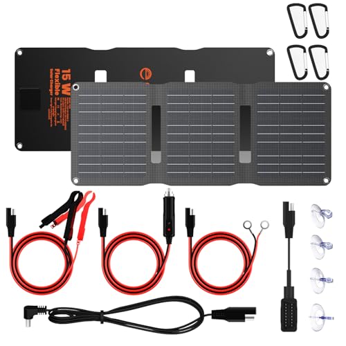 Flexsolar Cargador de batería solar de coche de 15 W, panel solar impermeable IP67