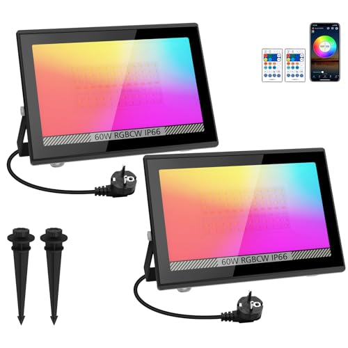 Foco LED RGB Exterior 60W 2 Piezas, T-SUN con Control Remoto & APP Bluetooth