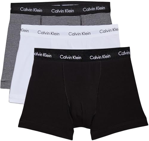 Calvin Klein Calzoncillos bóxer Hombre Pack de 3 Trunks Ropa Interior, Multicolor (White/B&W Stripe/Black), XL