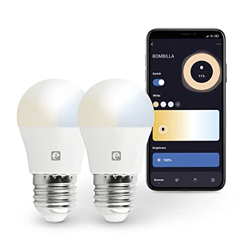 Garza Smart - Pack 2 Bombilla LED Inteligente Wifi Esférica, 5.5W (equivale a 40W de incandescencia), E27, CCT, Intensidad regulable, Programable, Control por voz y app, Alexa/Google, WiFi 2.4GHz
