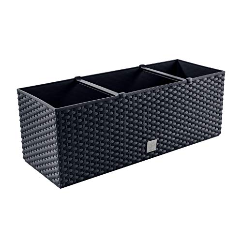 Jardinera rectangular 17 litros con autorriego color chocolate 52x20x19cm