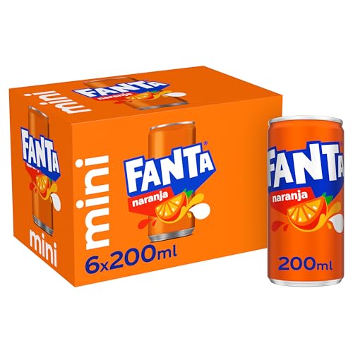 Fanta Naranja, Refresco de Naranja Elaborado a partir de Zumo, Bajo en Calorías - Pack 6 Mini Latas 200 ml