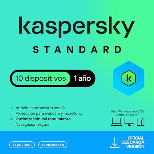 Kaspersky Standard Anti-Virus 2026 | 10 dispositivos | 1 año | Seguridad Avanzada