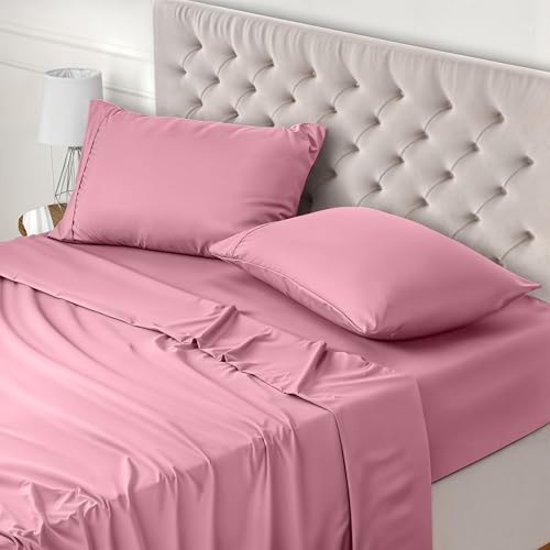 Utopia Bedding Juego de Sábanas 4 Piezas 180x200 - Poliéster Microfibra Cepillada - Oeko-Tex Certificado - Rosa