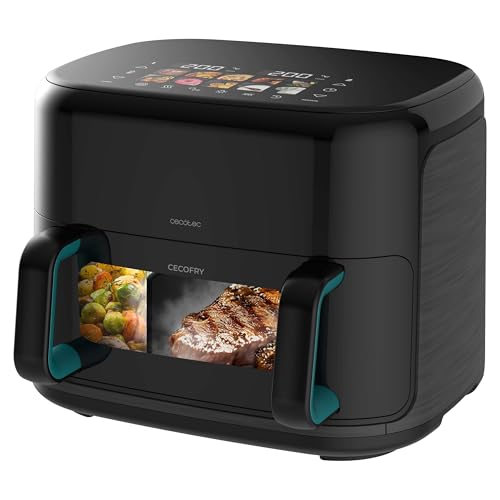 Cecotec Freidora de Aire sin Aceite 11L Plancha Grill con 4 Resistencias Ahumador Integrado Air Fryer Cecofry&Grill Smokin'Prime 11000 - 2800W, Pared Divisoria Móvil, 40-200°C, 10 Menús