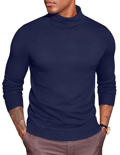 COOFANDY Suéter de Cuello Alto para Hombre - Jersey de Punto Casual Manga Larga Ligero - Suéter de Invierno para Trabajo y Oficina - Azul Violeta M