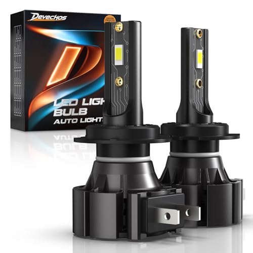 Devechos Bombilla H7 LED 100W: 26000LM, 6000K Blanco Puro - Pack de 2 (55W 12000LM) - Reemplazo Directo de Halógeno