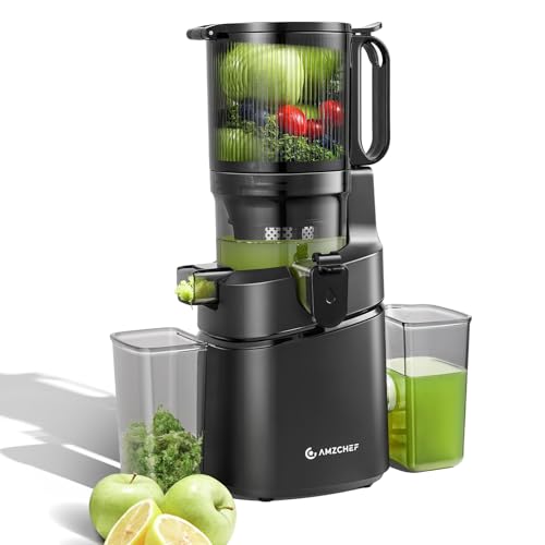 AMZCHEF Extractor de Zumo Automático Multifuncional de 250W, 145MM de Apertura, Exprimidor de Frutas y Verduras de 1,8 Litros con Triple Filtro - Negro
