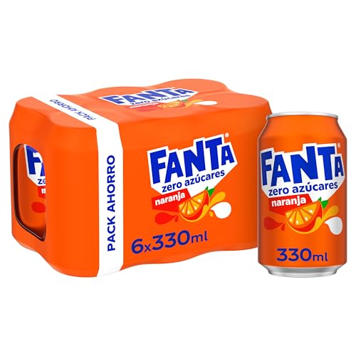 Fanta Naranja Zero Azúcar, Refresco de Naranja Elaborado a partir de Zumo, Bajo en Calorías - Pack 6 Latas 330 ml