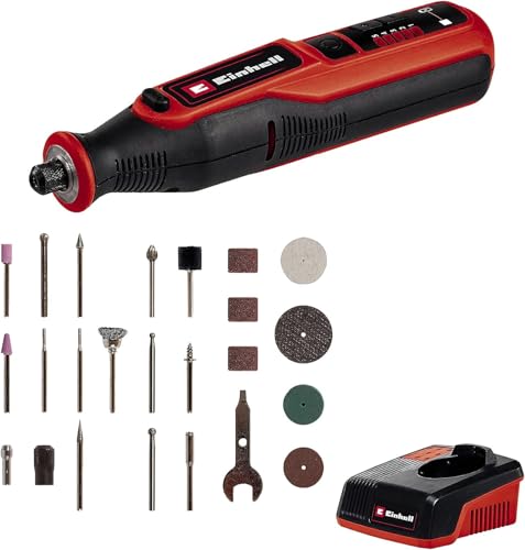 Einhell Herramienta de lijado/grabado con batería TE-MT 7.2 Li (7,2 V, 5500-26000 min-1, electrónica de velocidad, incl. juego de accesorios de 57 piezas, caja de almacenamiento, estación de carga)
