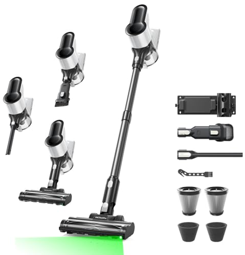 VACTechPro 550W/50Min/50KPA Aspiradora sin Cable F02 Lite - Escoba Aspiradora Vertical para Pavimentos, Tappeti y Pelos - Negro y Blanco