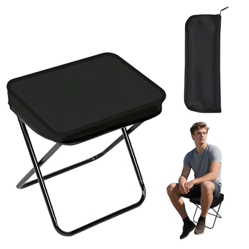 Greyoe 1 Pieza Taburete Plegable Portatil, Silla Plegable Ligera, Senderismo, Pesca, Barbacoa, Playa, Jardín, con Bolsa de Almacenamiento Integrada (Negro)