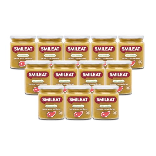 Smileat - Tarritos de Ternera con Verduras Ecológicos, Ingredientes Reales, para Bebés desde 6 Meses, Sin Gluten - Pack de 12 Tarros x 230 g = 2760 g