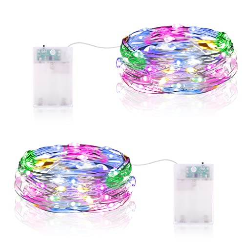 Guirnalda Luces LED, 2M 20LEDs - Cadena de Luces Pilas con Temporizador para Bodas, Navidad y Fiestas (2 Piezas)