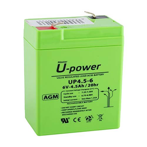 U-Power Batería AGM 6V 4.5Ah – Sellada Recargable VRLA – Terminal Faston F1 (4.8 mm)