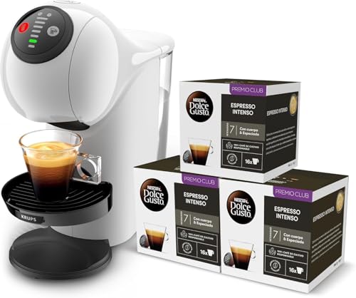 Krups Nescafé Dolce Gusto Genio S - Máquina Compacta de Cápsulas Multibebidas, Alta Presión, Espresso con Crema en 30 Segundos, Parada Automática, Diseño XL, Blanca + 3 Packs de Café Intenso