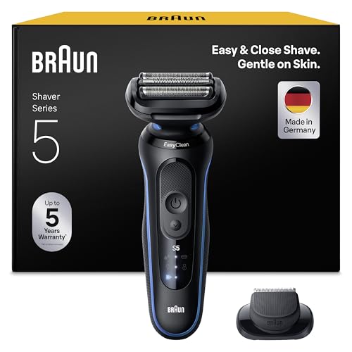 Braun Afeitadora Eléctrica Hombre Series 5, Máquina De Afeitar Barba En Seco Y En Mojado, 2 Modos De Afeitado, 50 Min De Uso, Carga Rápida, Recortadora De Precisión, Estuche De Viaje, 52-B1200SI,Azul