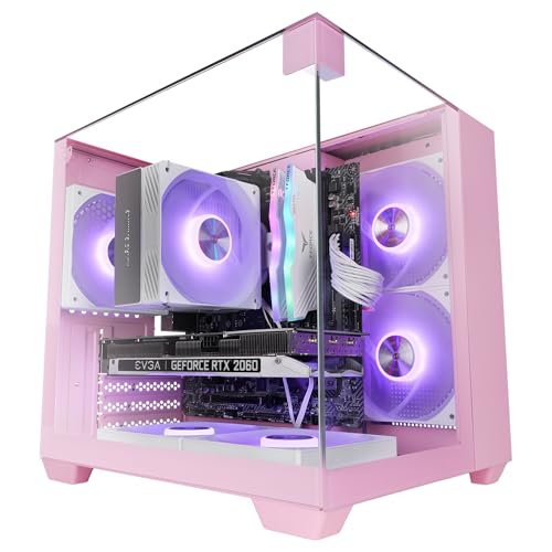 Mars Gaming MC-VISIONM - Caja Gaming MicroATX, Triple Cristal Templado, Rosa