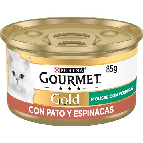 GOURMET Gold Mousse, Comida Húmeda para Gato Adulto, Mousse de Pato con Espinacas, Pack de 24 Latas de 85 g