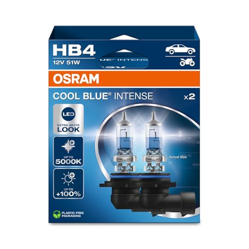 OSRAM COOL BLUE INTENSE HB4 - Lámpara de faro halógena +100% brillo, 5.000K, aspecto LED (2 unidades)