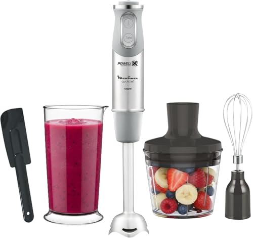 Moulinex Quickchef Batidora de Mano 1000W, 20 Velocidades, Modo Turbo, Incluye Picadora 500ml, Vaso 800ml, Gris - DD655DES
