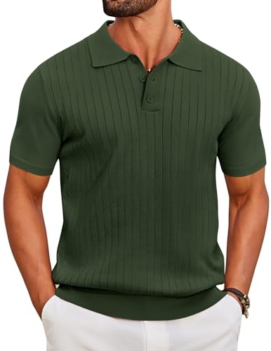 COOFANDY Polo Hombre Manga Corta de Punto - Camiseta Polo Verano Casual Regular Fit - Golf Shirt Verde Oliva M