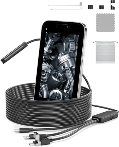 Cámara Endoscopio con Luz, 1920P HD, 3m, 8 Luces LED, IP67 Resistente al Agua, Tipo C, para Smartphones y Tablets