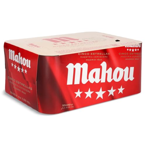 Mahou 5 Estrellas - Pack de 12 Latas x 33 cl | Cerveza Lager Dorada Especial | 5.5% Vol. | Sabor Premium