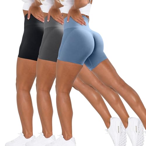 Unthewe - Pantalones cortos de entrenamiento para mujer con elevación de glúteos, cintura alta, sin costuras, para gimnasio y yoga (3 unidades, M)