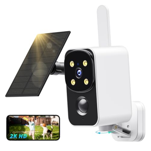 PESAIR Cámara Vigilancia WiFi Exterior Solar, Panorámica de 180°