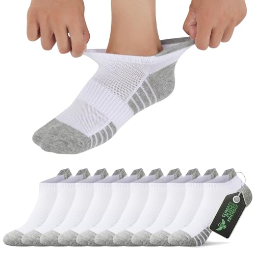 FALARY Calcetines Tobilleros Mujer y Hombre - 10 Pares - Algodón Transpirable - Running y Deporte - Blanco (35-38)