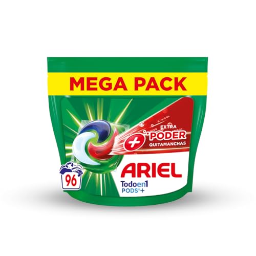ARIEL PODS Todo en 1 Detergente Lavadora Liquido en Capsulas/Pastillas, 96 Lavados (8x12), Jabon Limpieza Profunda, Mas Poder Extra Quitamanchas