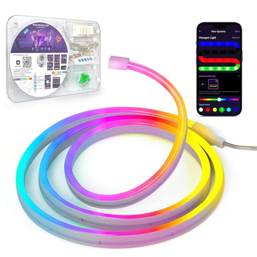 Kangtaixin LED Neon Strip 1m, Tira de LED RGB de Neón de DIY Silicone, Funciona con App, Neón Flexible Strip Light Luz de la Cuerda, para Dormitorio, Bar, Sala de Juegos, Cumpleaños, Fiesta Navidad