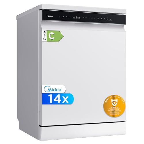 Midea Lavavajillas 60 cm Blanco para 14 servicios - Compacto con 10 Programas de Lavado