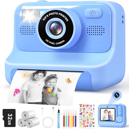 LUVTOY Cámara Fotos Infantil Instantánea - 2.4" 1080P con Papel de Impresión y Tarjeta 32GB