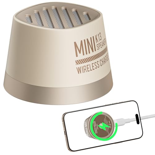 COLSUR Mini Altavoz Bluetooth Magnético con Cargador Inalámbrico para iPhone 16/15/14/13/12 Serie Portátil con Soporte para Móvil Estación de Wireless Charger, TWS (Beige)