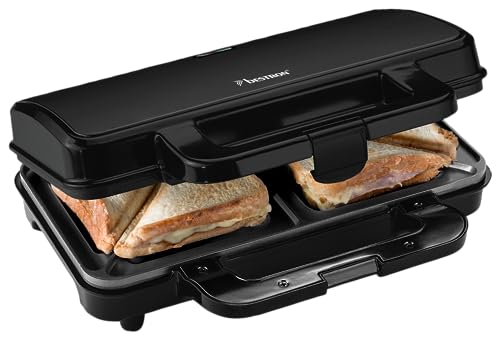 Bestron XL Sandwichera - Tostadora de Sándwiches con Recubrimiento Antiadherente para 2 Sándwiches, 900W, Negro Mate
