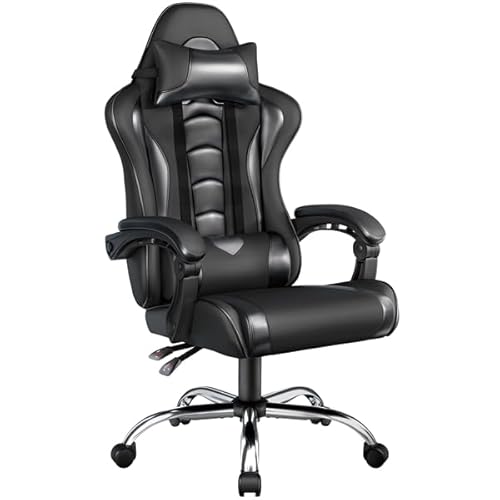 Yaheetech Silla de Oficina Silla Gaming Silla Ergonómica con Ruedas Silla Ordenador Ajustable Silla con Soporte Lumbar Capacidad MAX 136 KG Negro