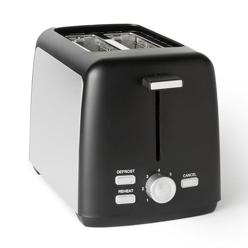 Amazon Basics Tostadora 2 Rebanadas - 800W, 7 Niveles de Tostado y Bandeja para Migas Extraíble - Negro
