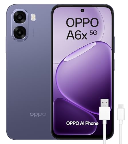 OPPO A6x 5G - Smartphone Libre con IA, 6GB RAM+256GB, Batería 6100 mAh, Pantalla LCD HD+ 120Hz, IP64, Cámara 50MP AI, Dual SIM, Versión Española - Negro