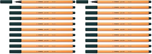 STABILO Rotulador punta fina point 88 - Caja con 10 unidades color verde oliva (Paquete de 2)