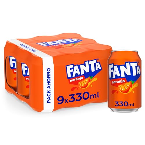 Fanta Naranja, Refresco de Naranja Elaborado a partir de Zumo, Bajo en Calorías - Pack 9 latas 330 ml