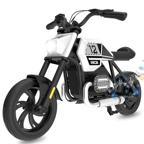 RCB R9 Moto Eléctrica Niños con Iluminación Ambiental, Velocidad de 10/15/25 KMH & 15 KM de Largo Alcance, Altavoz, 12" Motos Eléctricas Infantiles de 6+ Años