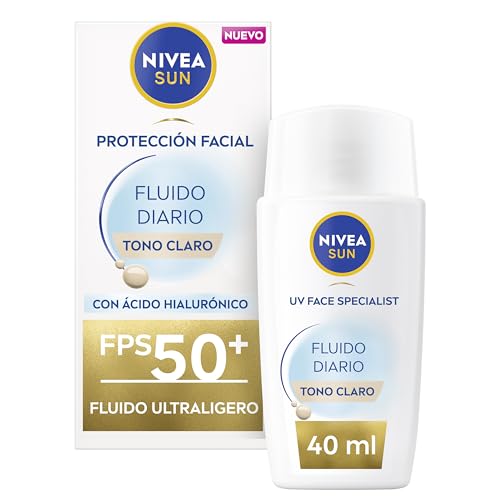 NIVEA SUN Fluido Diario con Color FPS 50+ 40 ml - Protector Solar Facial con Ácido Hialurónico, Licocalcón A y Niacinamida